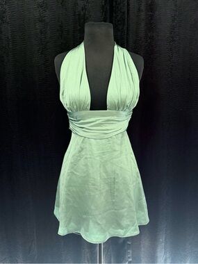 Lucy in the Sky Waverly Sage Green Mini Halter Dress